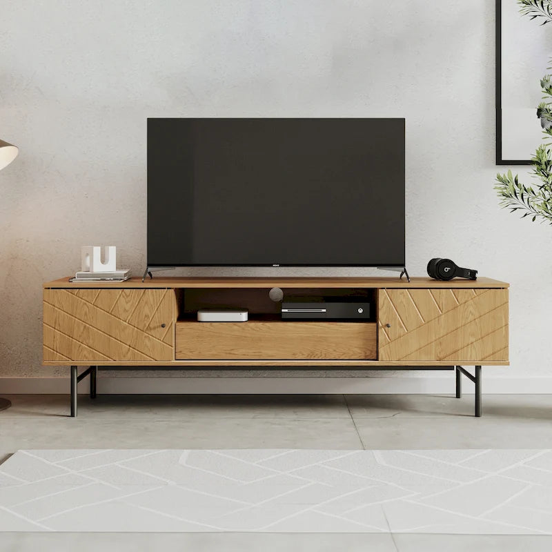 Meuble TV en chêne effet, 179 cm, meuble console média