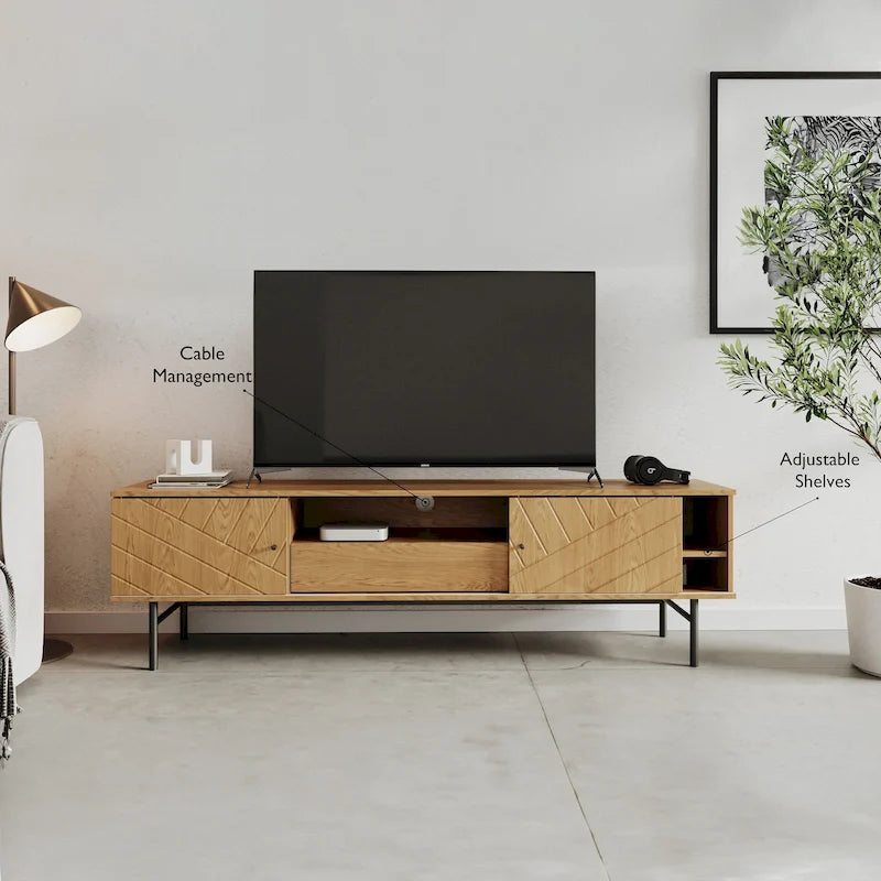 Meuble TV en chêne effet, 179 cm, meuble console média