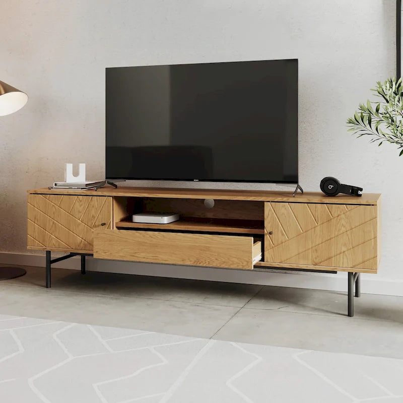 Meuble TV en chêne effet, 179 cm, meuble console média