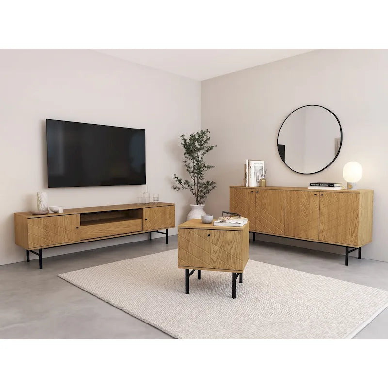 Meuble TV en chêne effet, 179 cm, meuble console média
