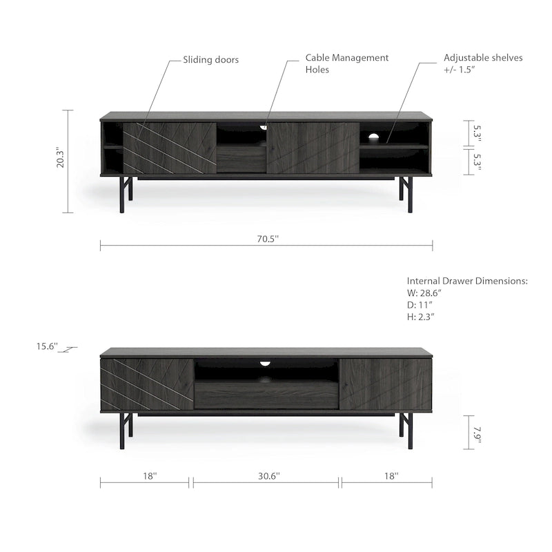 Meuble TV en chêne effet, 179 cm, meuble console média