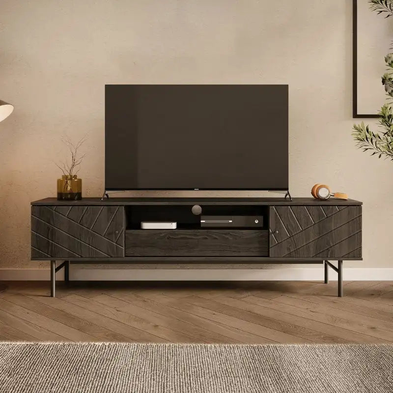 Meuble TV en chêne effet, 179 cm, meuble console média
