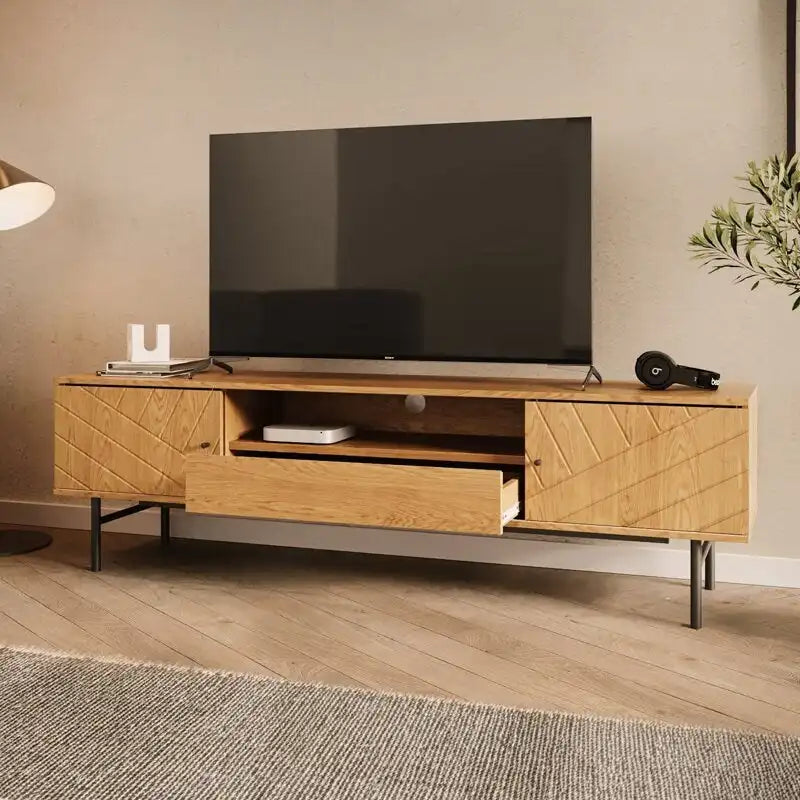 Meuble TV en chêne effet, 179 cm, meuble console média