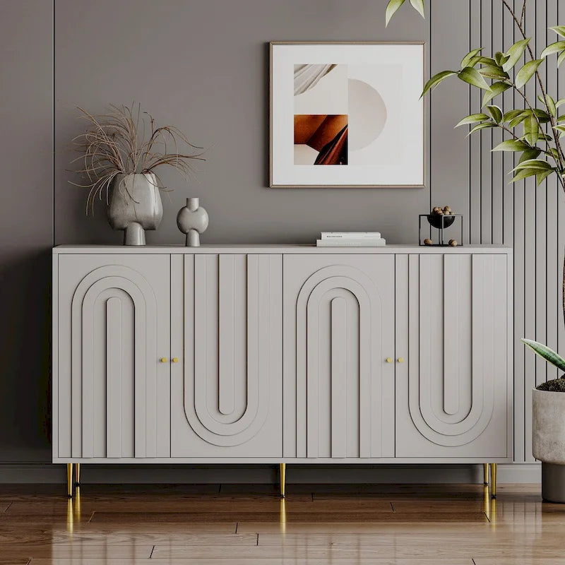 Buffet bahut de rangement d'appoint en bois, laqué gris/bleu, 4 portes, moderne, 152 cm