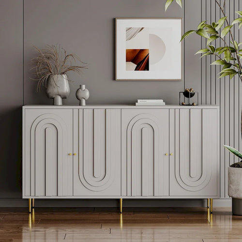 Buffet bahut de rangement d'appoint en bois, laqué gris/bleu, 4 portes, moderne, 152 cm