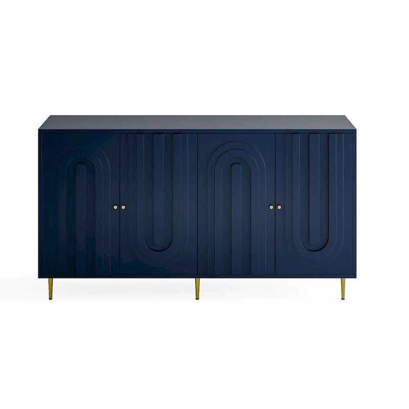 Buffet bahut de rangement d'appoint en bois, laqué gris/bleu, 4 portes, moderne, 152 cm