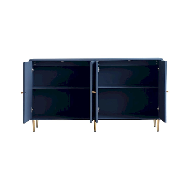 Buffet bahut de rangement d'appoint en bois, laqué gris/bleu, 4 portes, moderne, 152 cm