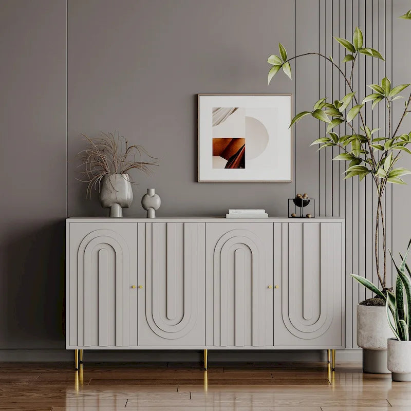 Buffet bahut de rangement d'appoint en bois, laqué gris/bleu, 4 portes, moderne, 152 cm