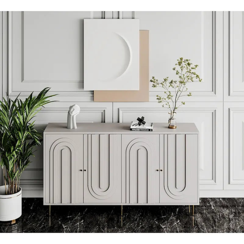 Buffet bahut de rangement d'appoint en bois, laqué gris/bleu, 4 portes, moderne, 152 cm