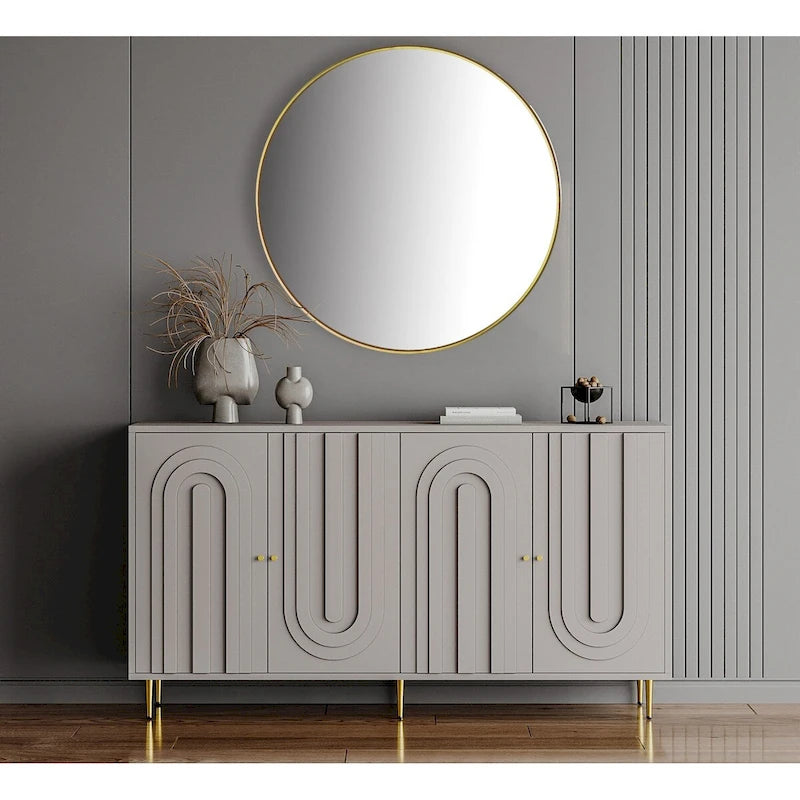 Buffet bahut de rangement d'appoint en bois, laqué gris/bleu, 4 portes, moderne, 152 cm