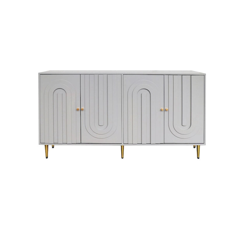 Buffet bahut de rangement d'appoint en bois, laqué gris/bleu, 4 portes, moderne, 152 cm