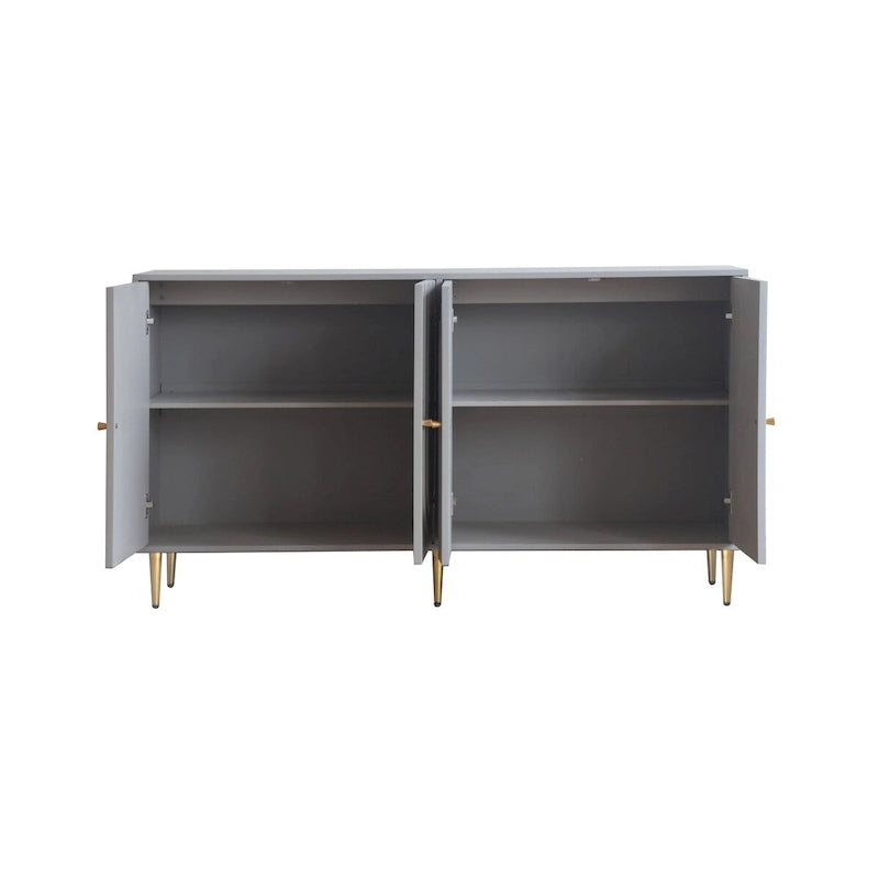 Buffet bahut de rangement d'appoint en bois, laqué gris/bleu, 4 portes, moderne, 152 cm