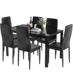 Ensemble de salle à manger 7 pièces de style moderne avec table à plateau en verre trempé et 6 chaises rembourrées en cuir PU