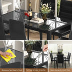 Ensemble de salle à manger 7 pièces de style moderne avec table à plateau en verre trempé et 6 chaises rembourrées en cuir PU
