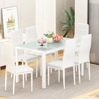 Ensemble de salle à manger 7 pièces de style moderne avec table à plateau en verre trempé et 6 chaises rembourrées en cuir PU