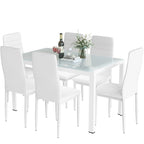 Ensemble de salle à manger 7 pièces de style moderne avec table à plateau en verre trempé et 6 chaises rembourrées en cuir PU