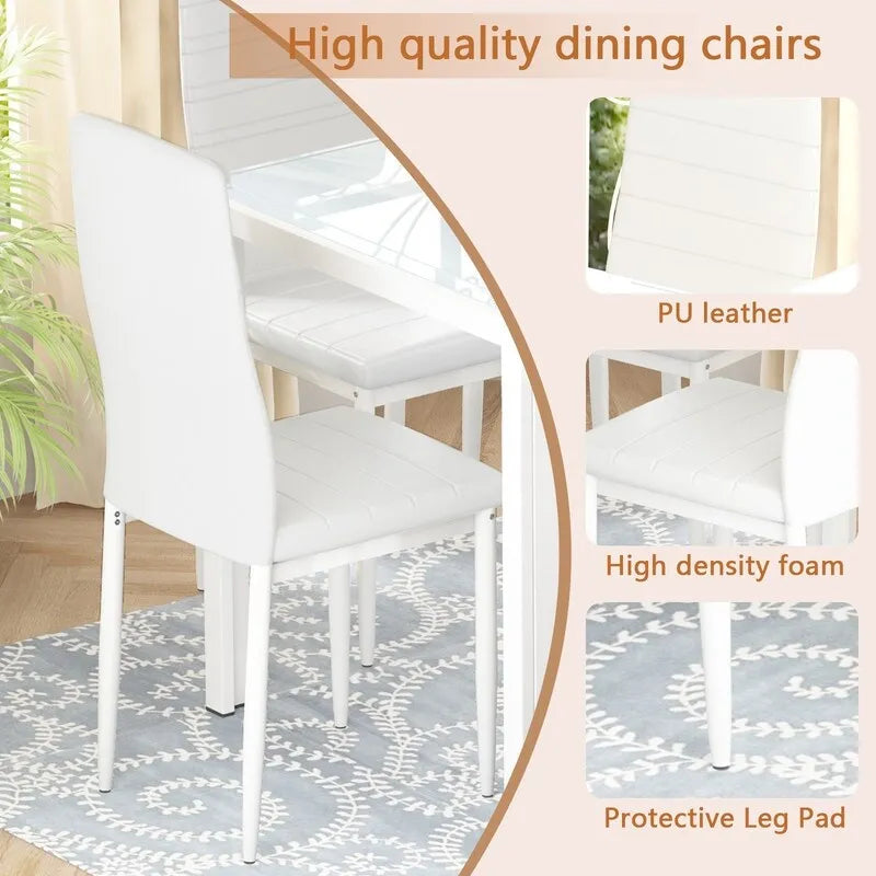 Ensemble de salle à manger 7 pièces de style moderne avec table à plateau en verre trempé et 6 chaises rembourrées en cuir PU