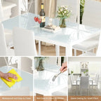 Ensemble de salle à manger 7 pièces de style moderne avec table à plateau en verre trempé et 6 chaises rembourrées en cuir PU