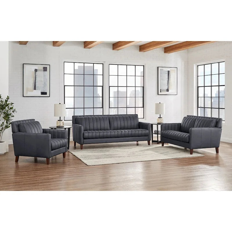Ensemble canapé, causeuse et fauteuil en cuir pleine fleur