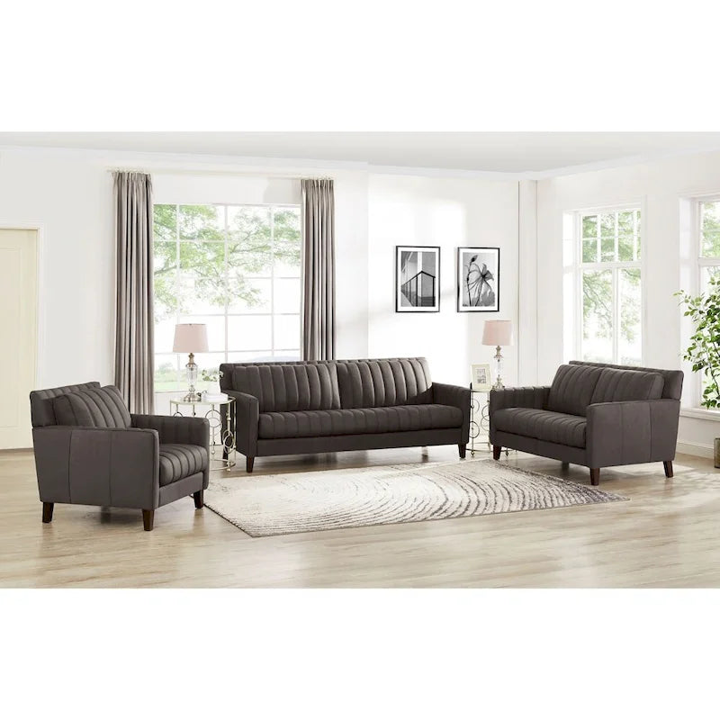 Ensemble canapé, causeuse et fauteuil en cuir pleine fleur