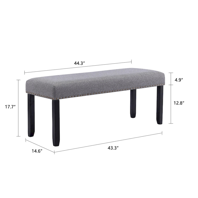Banc rembourré moderne de 112 cm avec pieds en bois et clous décoratifs