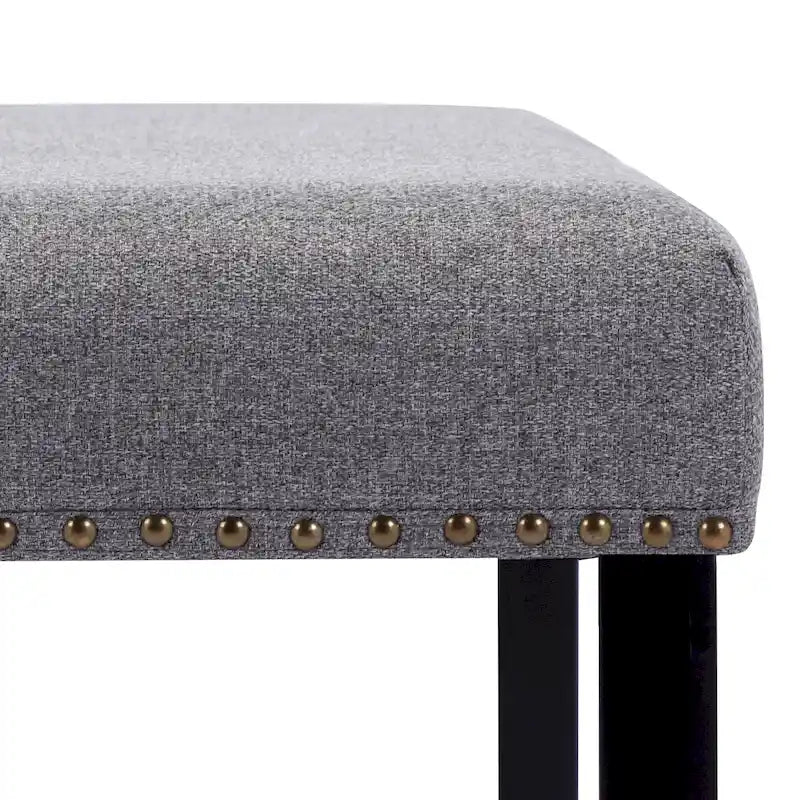 Banc rembourré moderne de 112 cm avec pieds en bois et clous décoratifs