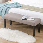 Banc rembourré moderne de 112 cm avec pieds en bois et clous décoratifs