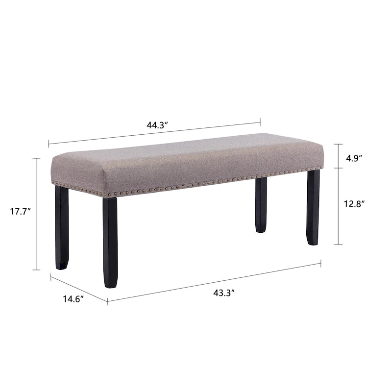 Banc rembourré moderne de 112 cm avec pieds en bois et clous décoratifs