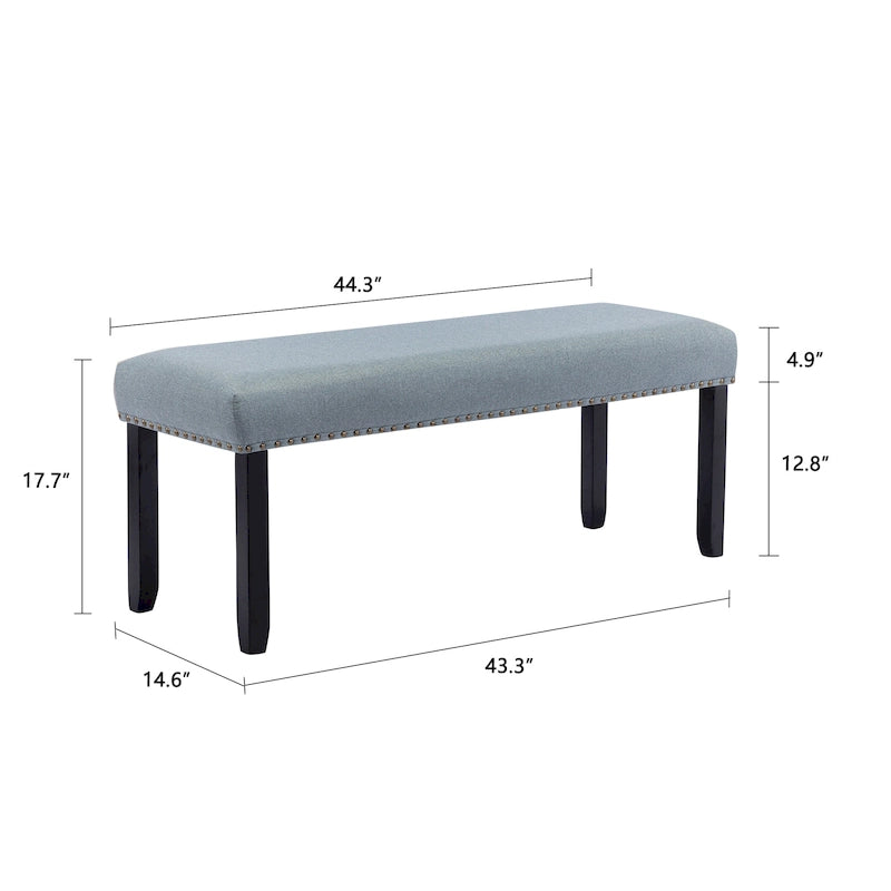 Banc rembourré moderne de 112 cm avec pieds en bois et clous décoratifs