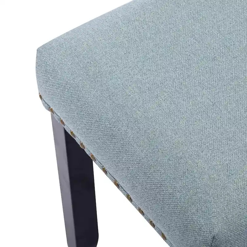 Banc rembourré moderne de 112 cm avec pieds en bois et clous décoratifs