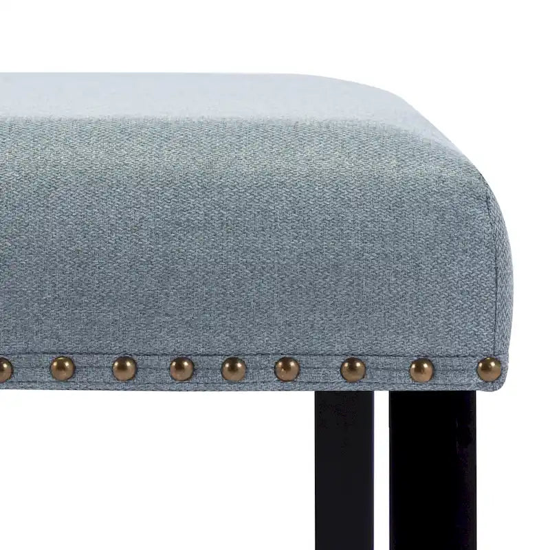 Banc rembourré moderne de 112 cm avec pieds en bois et clous décoratifs