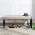 Banc rembourré moderne de 112 cm avec pieds en bois et clous décoratifs