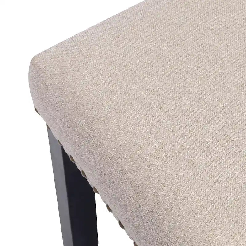 Banc rembourré moderne de 112 cm avec pieds en bois et clous décoratifs