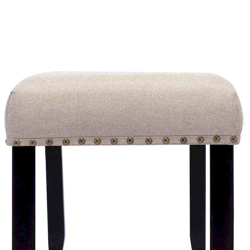 Banc rembourré moderne de 112 cm avec pieds en bois et clous décoratifs