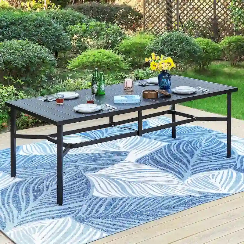MAISON ARTS Extra Large Metal Patio Dining Table Steel Rectangular Outdoor Table for 8 Person