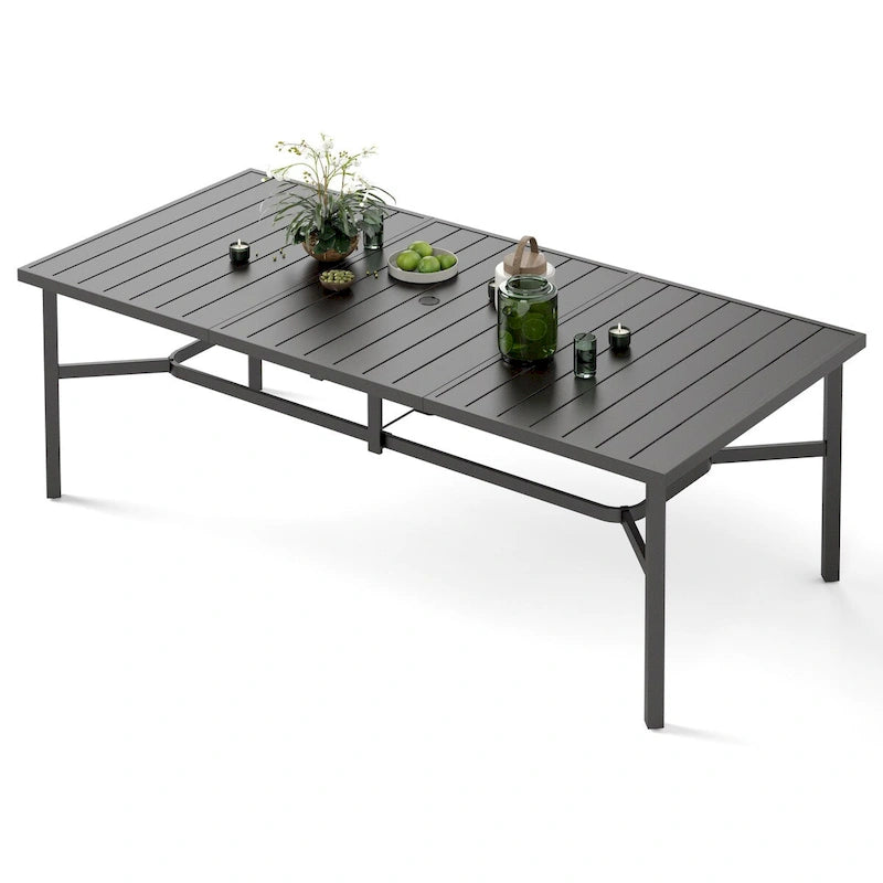 Grande table de salle à manger de patio en métal, table rectangulaire d'extérieur en acier pour 8 personnes