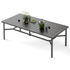 Grande table de salle à manger de patio en métal, table rectangulaire d'extérieur en acier pour 8 personnes