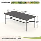 Grande table de salle à manger de patio en métal, table rectangulaire d'extérieur en acier pour 8 personnes