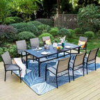 Grande table de salle à manger de patio en métal, table rectangulaire d'extérieur en acier pour 8 personnes