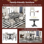 Ensemble de salle à manger 5 pièces avec table ronde, pieds de table incurvés en forme de tréteaux et 4 chaises