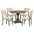 Ensemble de salle à manger 5 pièces avec table ronde, pieds de table incurvés en forme de tréteaux et 4 chaises