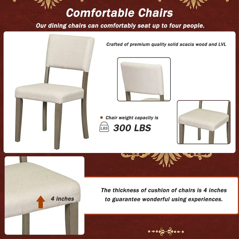 Ensemble de salle à manger 5 pièces avec table ronde, pieds de table incurvés en forme de tréteaux et 4 chaises