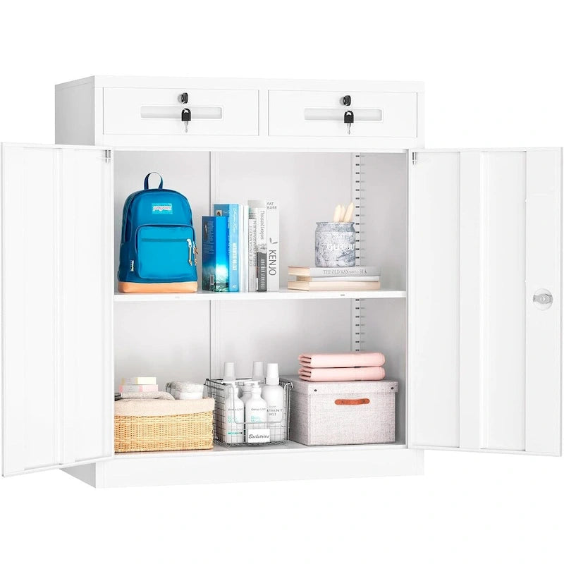 Armoire de rangement de garage métallique verrouillable de 91 cm de hauteur avec 2 tiroirs et étagères réglables