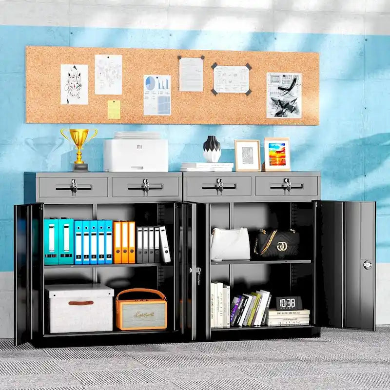 Armoire de rangement de garage métallique verrouillable de 91 cm de hauteur avec 2 tiroirs et étagères réglables