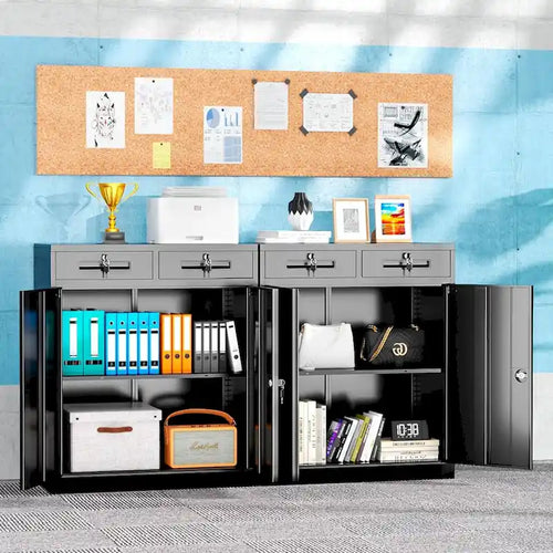 Armoire de rangement de garage métallique verrouillable de 91 cm de hauteur avec 2 tiroirs et étagères réglables