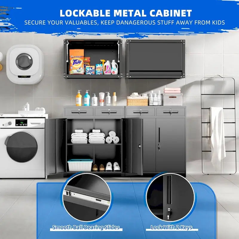 Armoire de rangement de garage métallique verrouillable de 91 cm de hauteur avec 2 tiroirs et étagères réglables