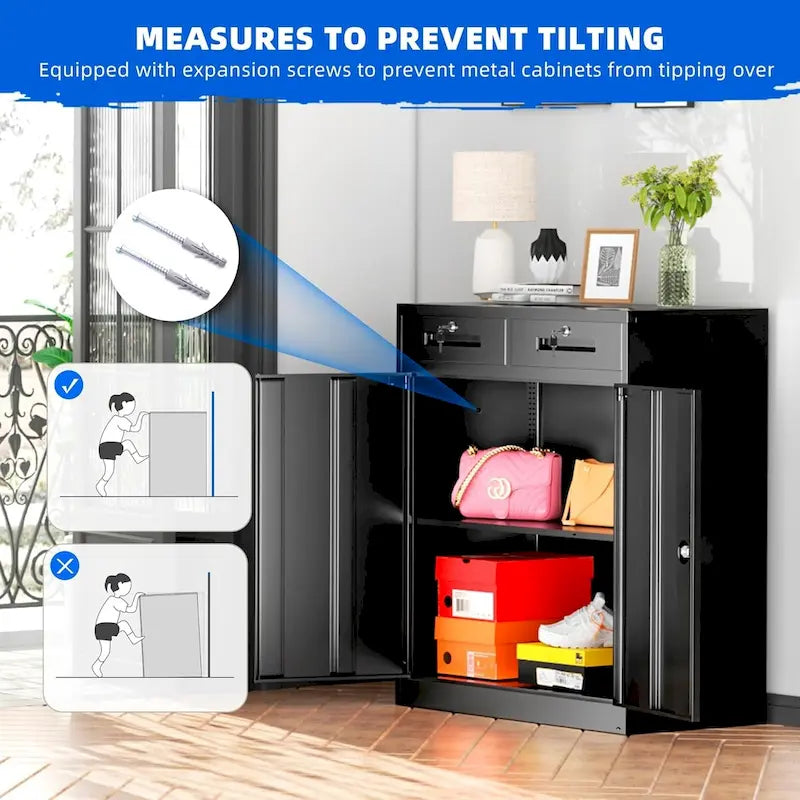Armoire de rangement de garage métallique verrouillable de 91 cm de hauteur avec 2 tiroirs et étagères réglables