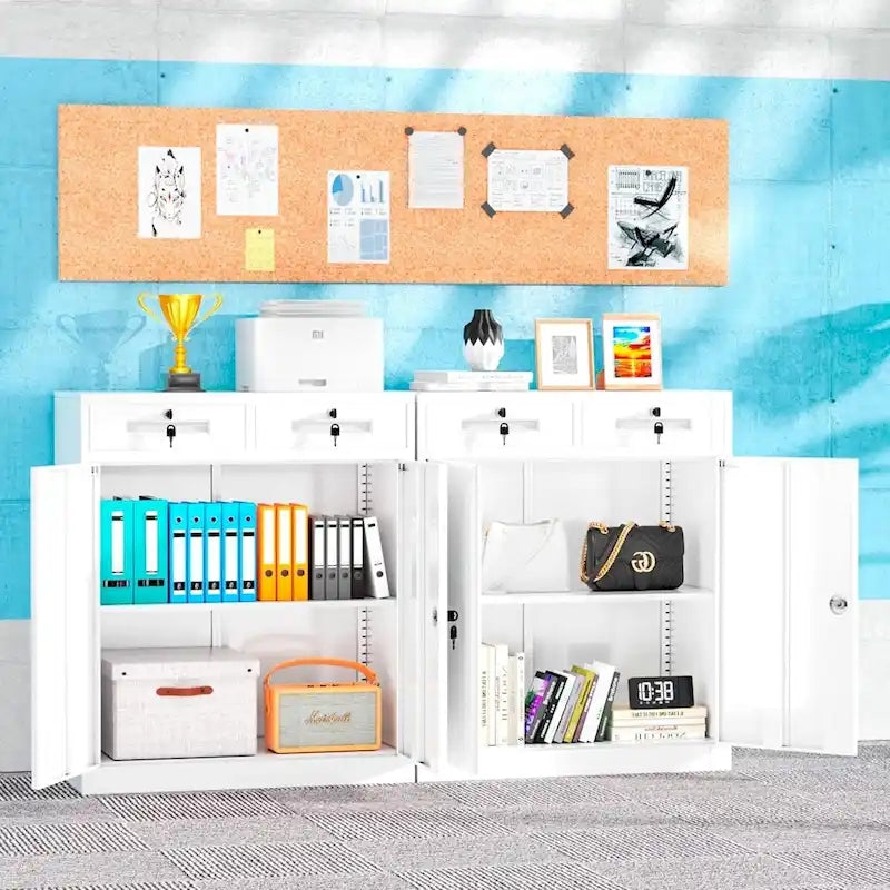 Armoire de rangement de garage métallique verrouillable de 91 cm de hauteur avec 2 tiroirs et étagères réglables