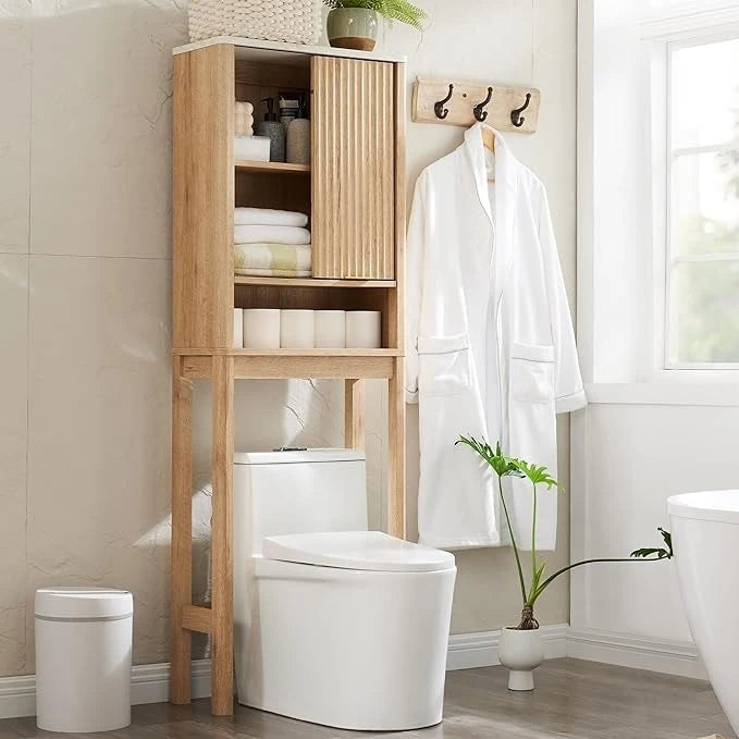 Meuble de rangement moderne de 68 po à placer au-dessus des toilettes, meuble d'appoint haut en bois - N/A