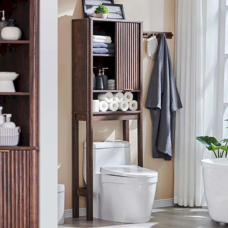 Meuble de rangement moderne de 68 po à placer au-dessus des toilettes, meuble d'appoint haut en bois - N/A